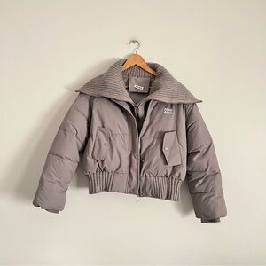Miu Miu Taupe Cropped Quilted Puffer Jacket